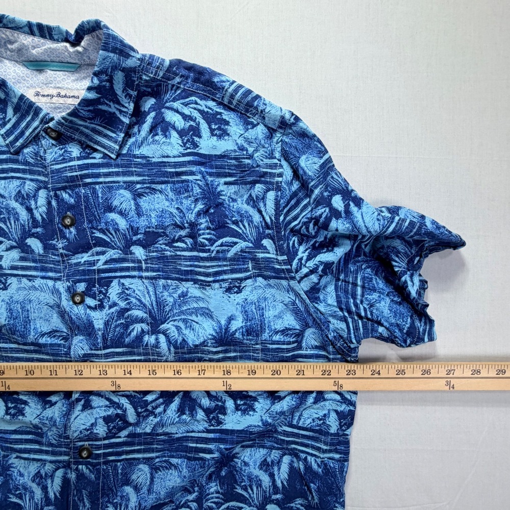 Tommy Bahama Men's Blue Palm Tree Print Short Sleeve Button‎ Up Shirt L/G - Picture 6 of 7